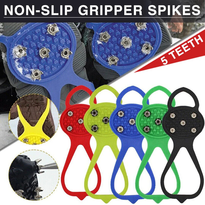 Unisex Men 5 Teeth Ice Gripper For Shoes Crampons Ice Gripper Spike Grips Cleats For Snow Studs Non-Slip Climbing Hiking Cove