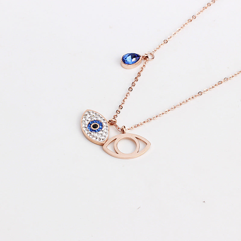 Europe and the United States titanium steel rose gold demon eye necklace short clavicle chain female personality wild tempera