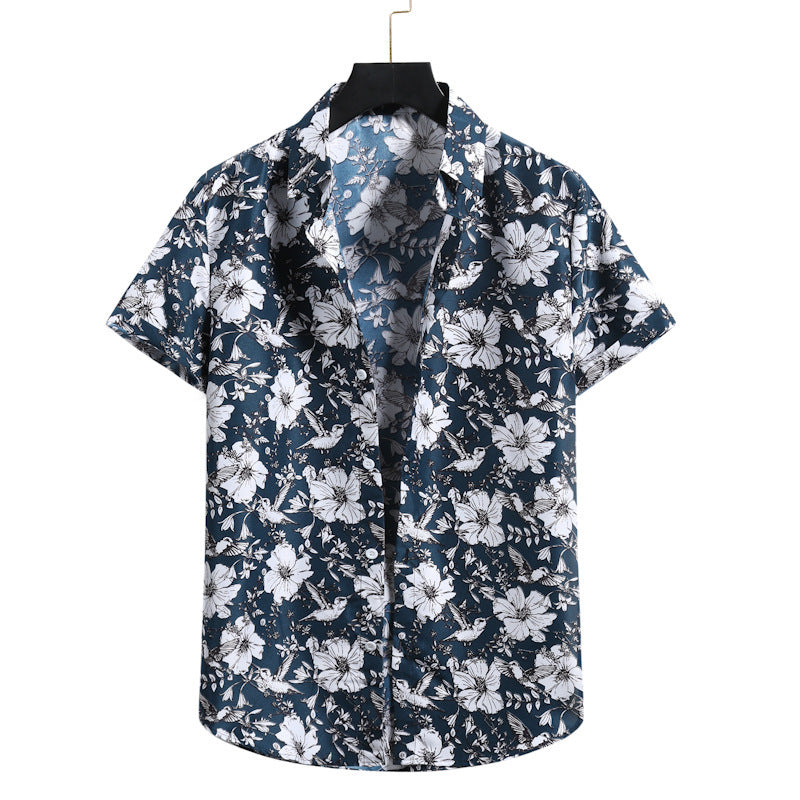 Summer New Men's Floral Shirt Hawaiian Print Short-Sleeved Shirt