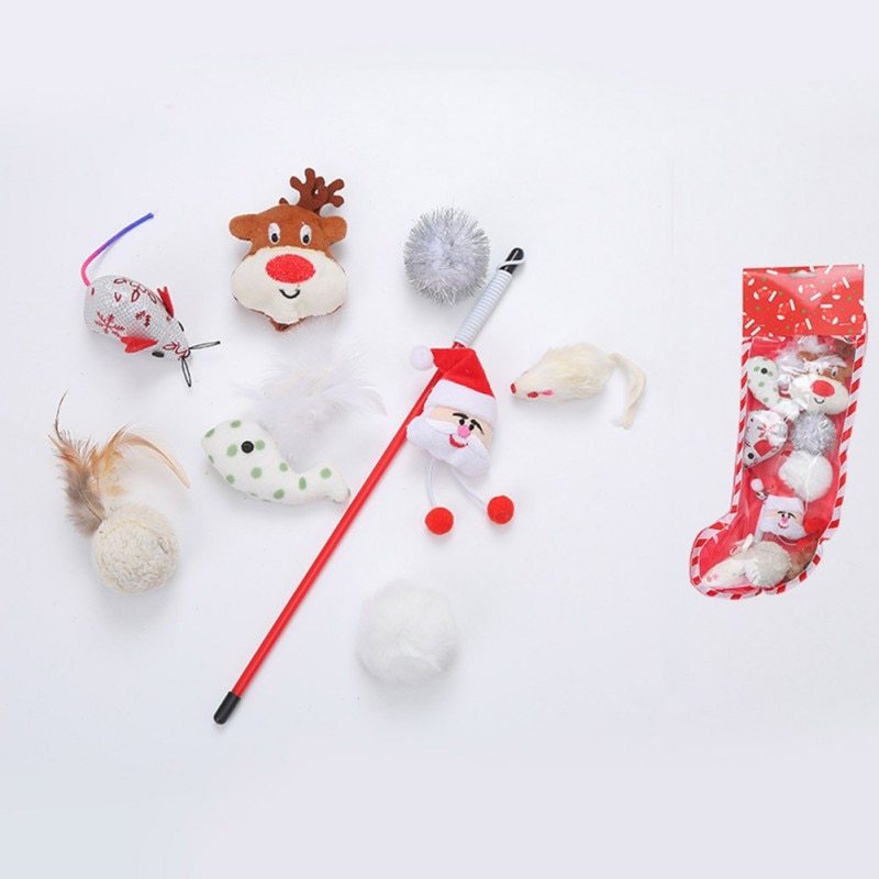 Christmas stocking bells plush mouse funny cat stick pet cat toy 3130888851015