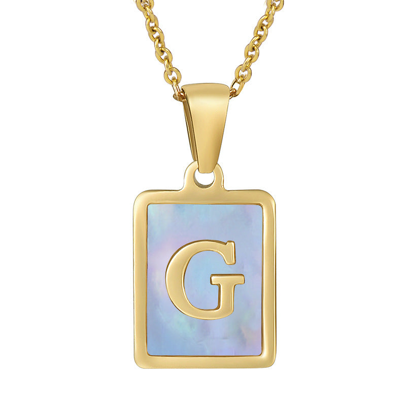 Titanium Steel 26 English Letter Necklace Blue Shell 31b9aebd cdb1 423d be56 6728b1ed77c9
