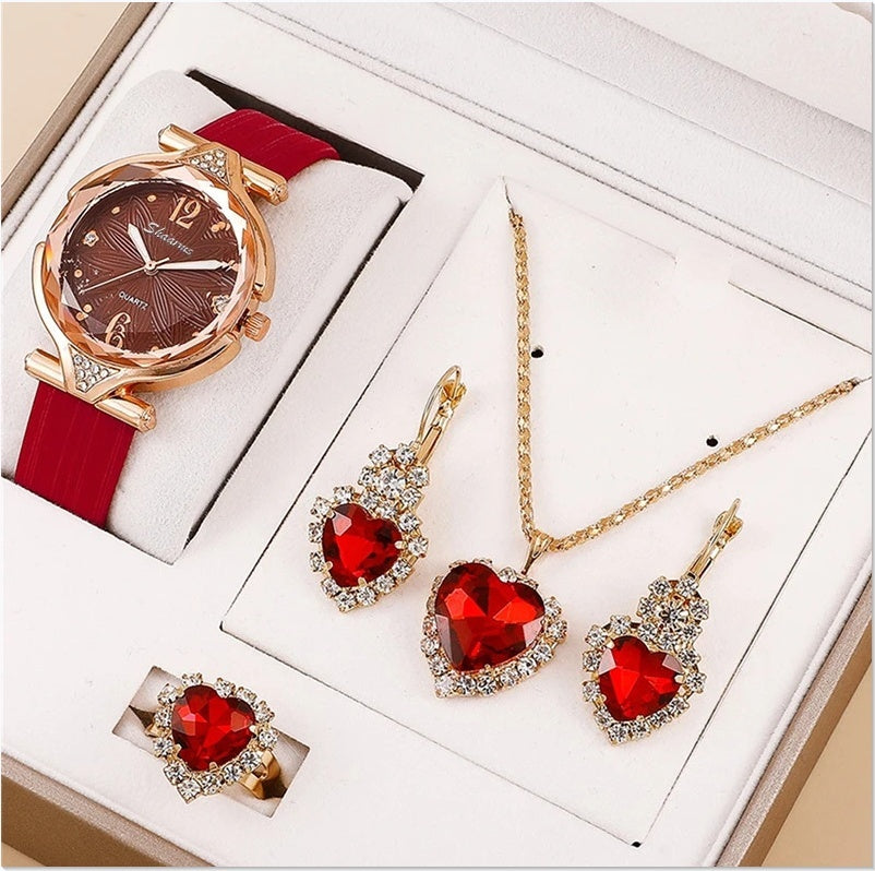 6pcs Set Ladies New Belt Quartz Watch Diamond Jewelry Suit - HD Wireless Product #2