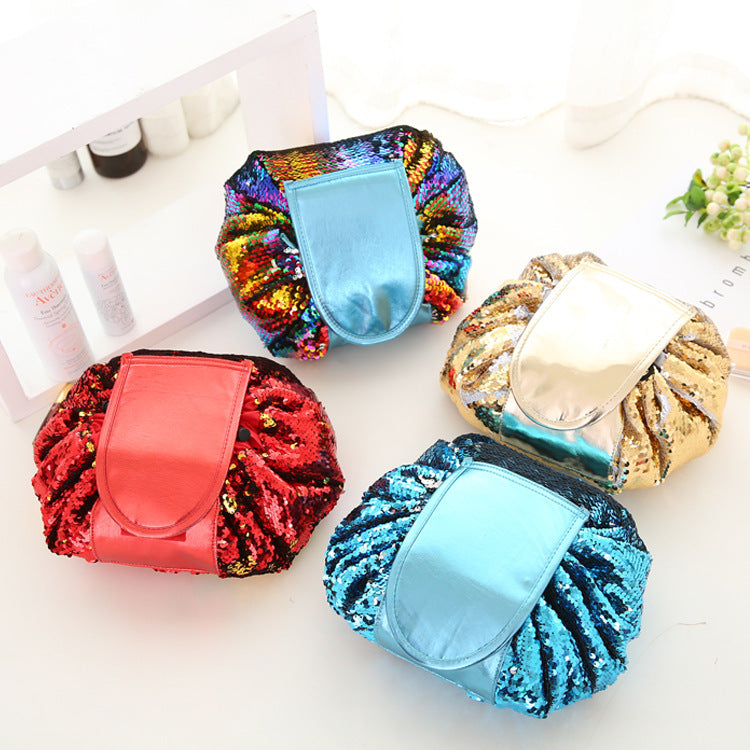 Mermaid Sequins design Cosmetic Bag Drawstring Makeup Case Women Travel Make Up Organizer Storage Pouch Toiletry Wash Kit 331