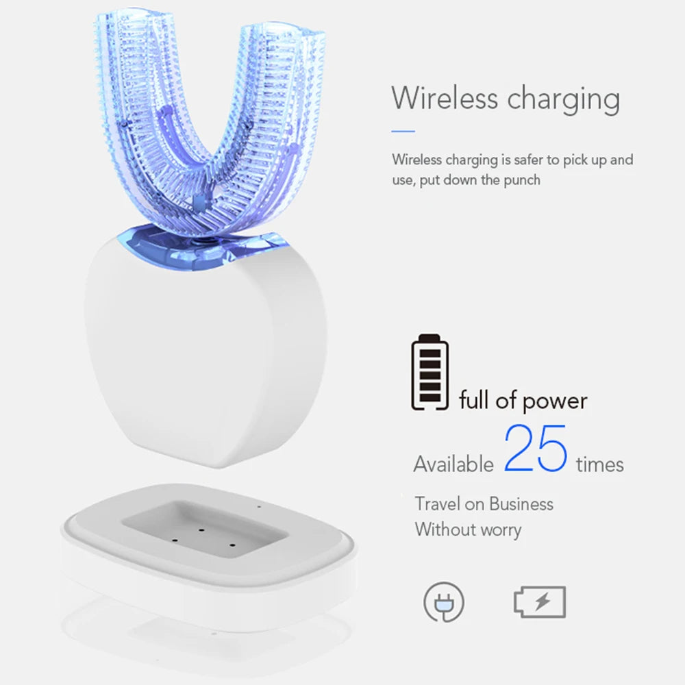 فرشاة أسنان كهربائية ذكية قابلة لإعادة الشحن عبر USB على شكل حرف U