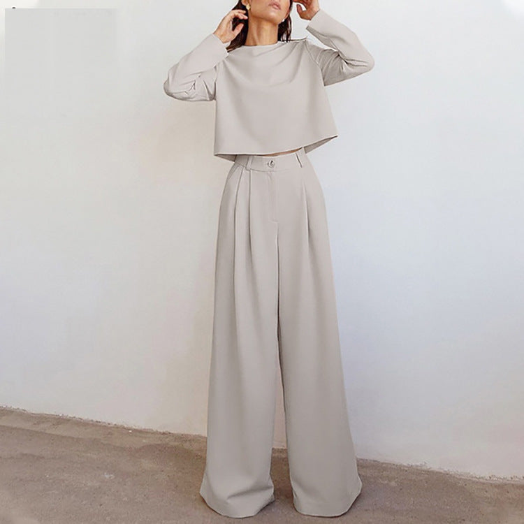 Brown Fashionable Korean Style Long Sleeve Pure Color Cotton Two-piece Set 33bf5e4b 5b62 48ec 8055 ad6b0a45bd50