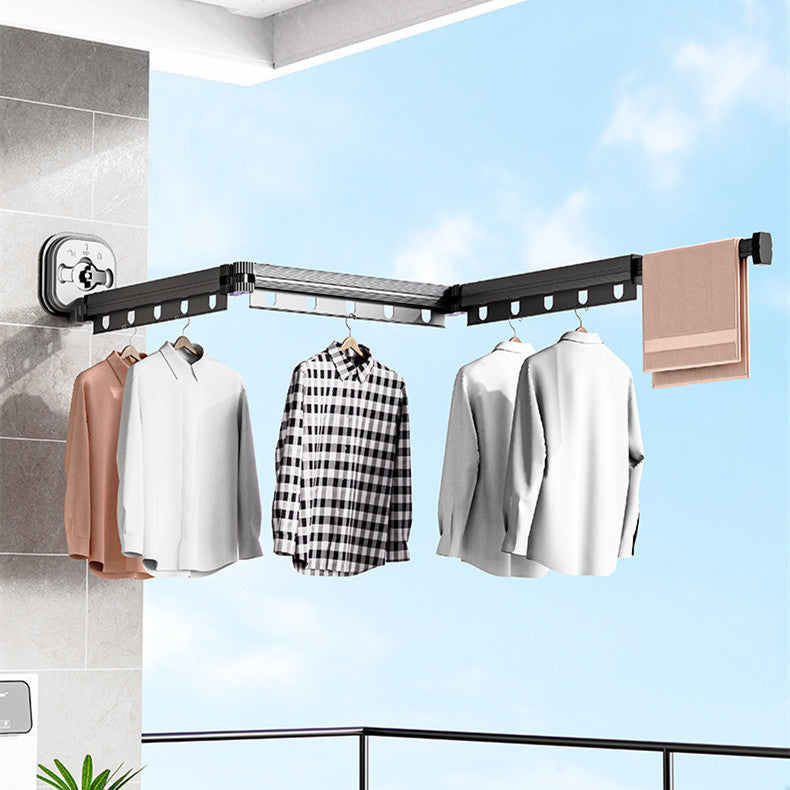 Suction Cup Folding Clothes Hanger Indoor Home Balcony Aluminum Retractable Drying Rack No Punching Folding Clothes Hanger 34