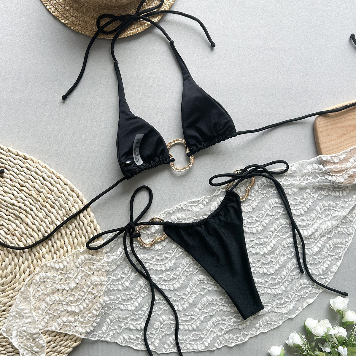Sexy Bikini Pure Color Tied Split Ladies