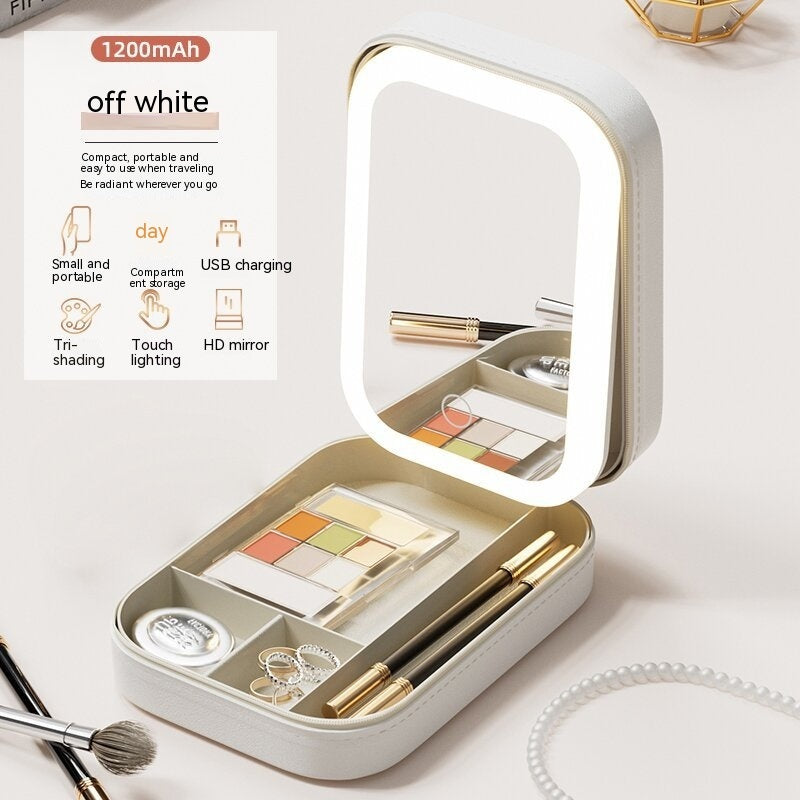 Makeup Storage Box With LED Light Mirror Portable Travel Makeup Cosmetics Storage Box Touch Light Storage Organizer 369da290