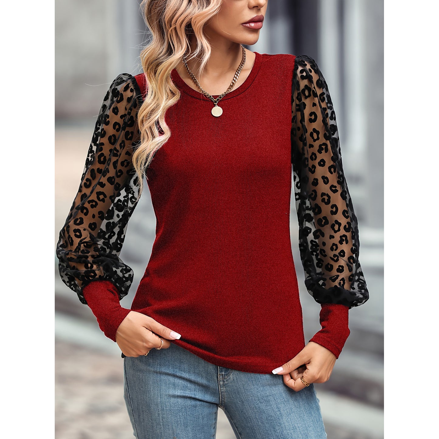 Slim-fit Color Matching Long-sleeved Top 36ee39e3 c48a 45fd a8a9 9259a91d6274