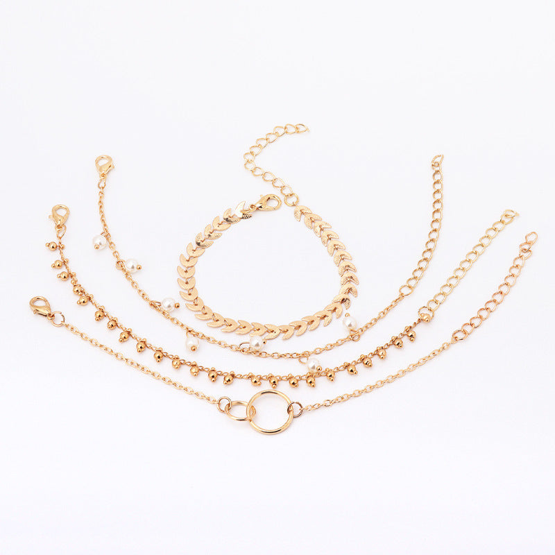 Simple Geometric Circle Wheat Ear Pearl Pendant 4-piece Set Bracelet 3a00db24 4c47 46e8 8aeb f93c7dffe2fc