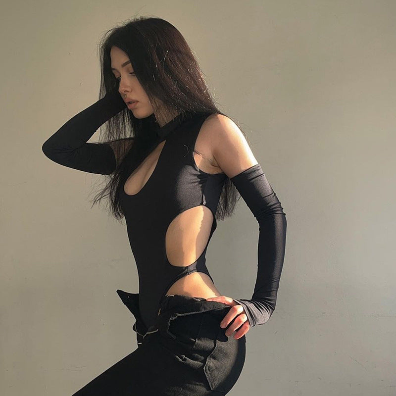 Off-the-shoulder Ripped Hollow-out Tight Long Sleeve Jumpsuit Women 3b2dceb7 2cac 4257 8fd4 d78bee797888