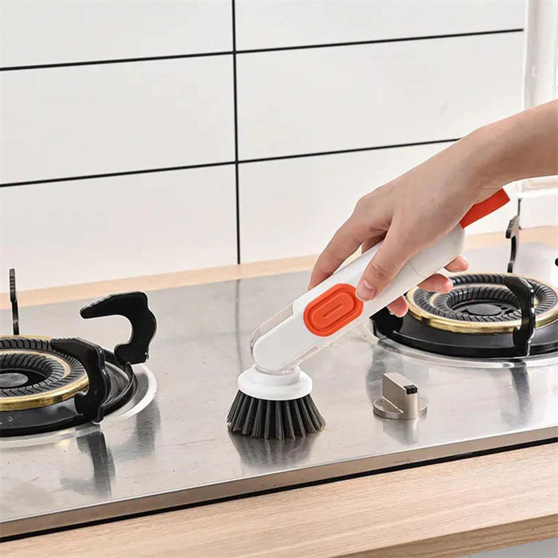 Multi-Functional Long-Handle Liquid-Filled Cleaning Brush Washing Up Brushes With Liquid Dispenser Two Replacement Heads For