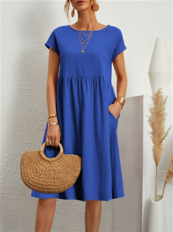 OL Temperament Women's Cotton Round Neck A-line Skirt Dress 3c6d605d 7e2a 4f6f 8b04 205c7c683f29