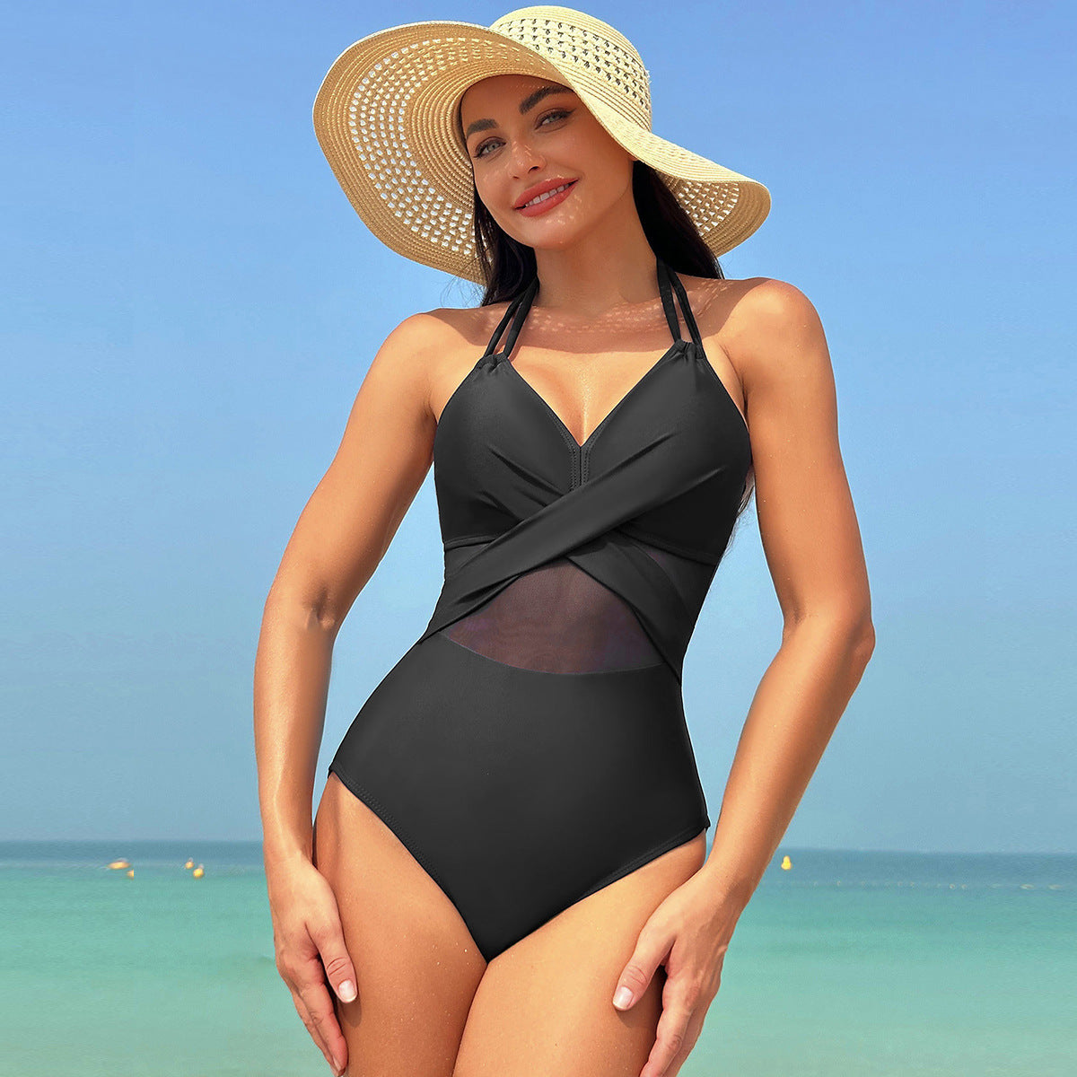 One-piece Swimsuit Women's Pure Color Mesh Bikini Swimsuit 3d1fb2a1 49f0 4440 9ff3 78d3f09e707b