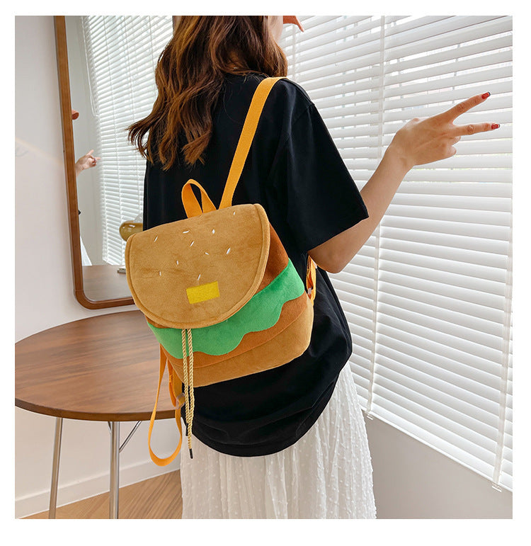 Cute Hamburger Plush Backpack Soft Cartoon Burger Plush Coin Purse Girls Kindergarten School Bookbag Children Kids Pack