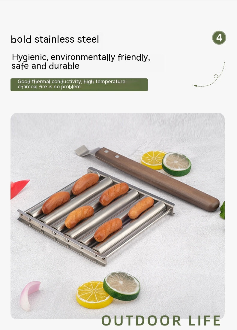 Hot Dog Rack Removable Stainless Steel Roasted Sausage Doll Rack Rolling Barbecue