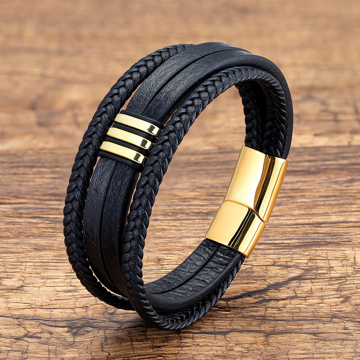 Casual Leather Stainless Steel Magnet Buckle Braided Bracelet 40e16d3f ee53 40c0 9c9a 66d6e3ea34ab