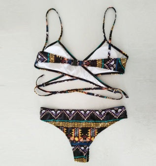 Chest cross straps ethnic style print sexy bikini bikini swimsuit 418720163410