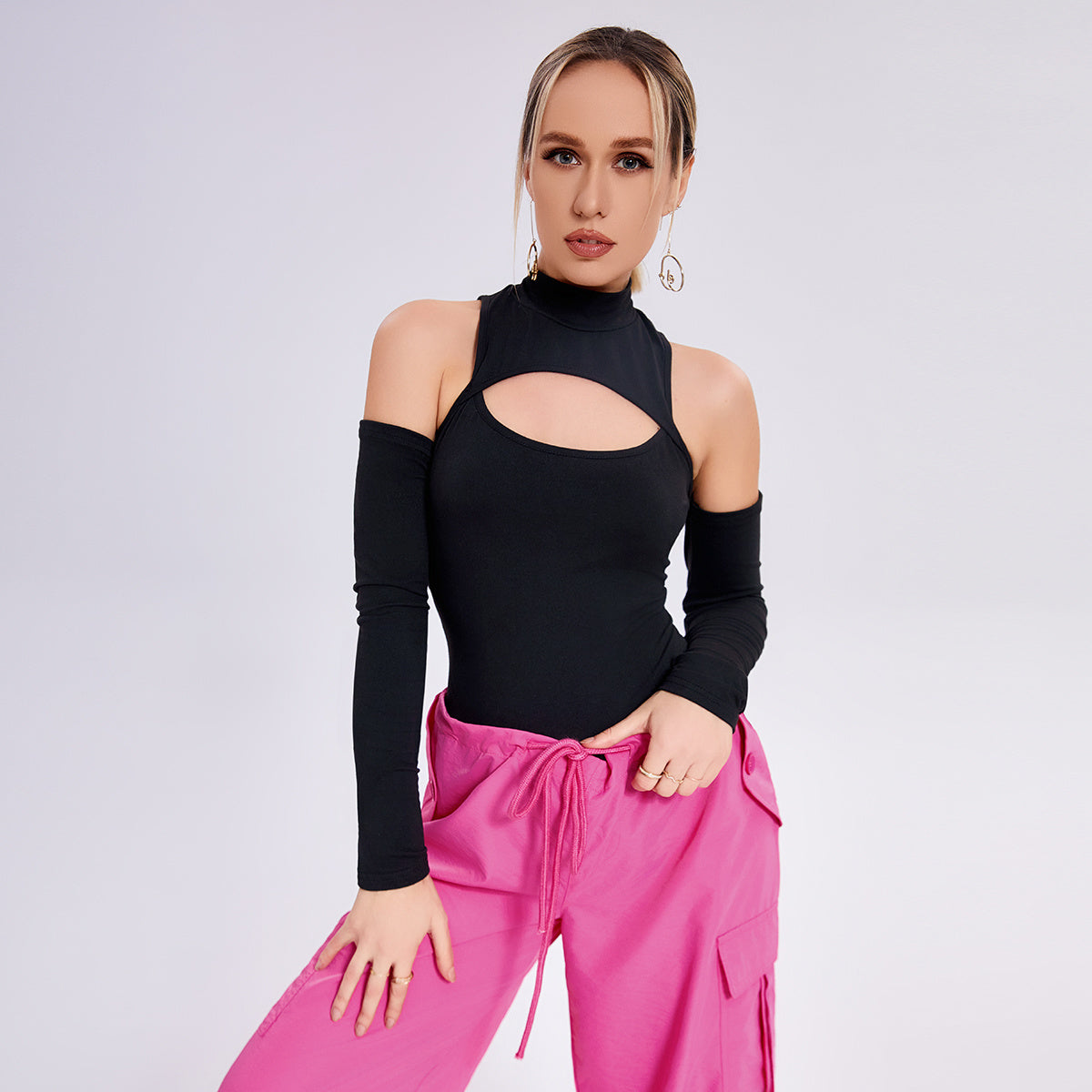 Tight -fitting Sexy Chest Bottoming Shirt Irregular Hollowed Long Sleeve Slim -body Off -shoulder Jacket 4191a2e5 5309 45f4 8