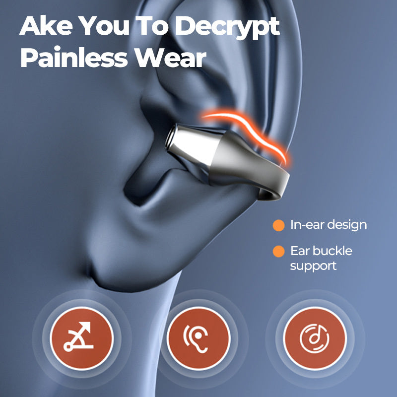 Ear Clip Bone Conduction Headphone Bluetooth-compatible 5.2 HIFI Wireless Earphone Touch Handsfree Sports Noise Cancelling He