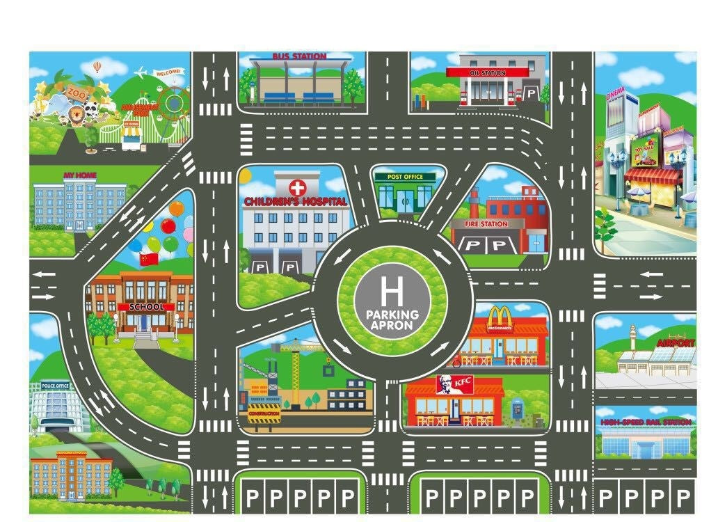 Nordic Style Parking Lot View Traffic Map Children'S Toy Car Portable Play Mat 42244a98 cc30 419e 814c 3cd0baccf953