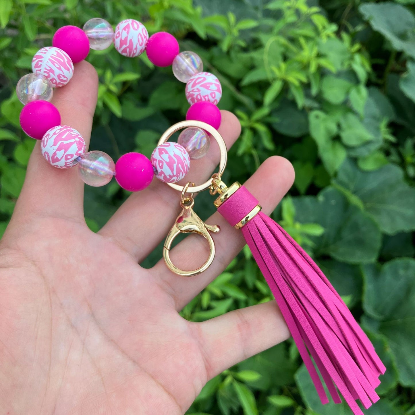 Color Leopard Pattern Luminous Beads Bracelet Keychain 425bc928 2f58 4d84 8d0e 6ed801bdf699