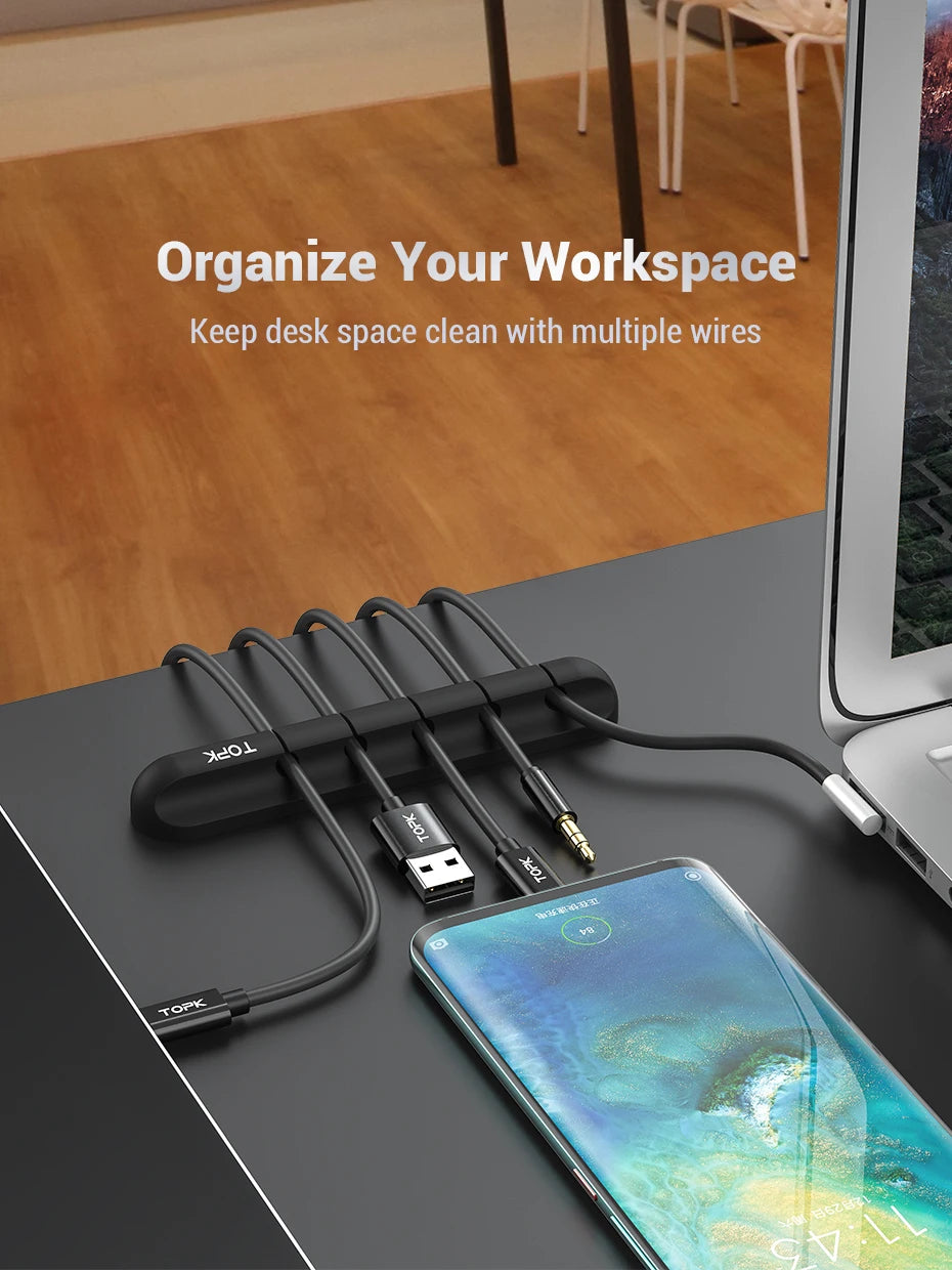 Silicone USB Cable Winder Desktop Cable Organizer Management Multipurpose Clips Cables Protector For Wired Headphones