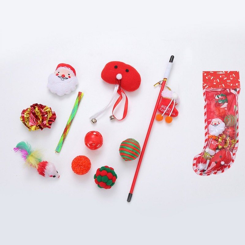 Christmas stocking bells plush mouse funny cat stick pet cat toy 4509695223516