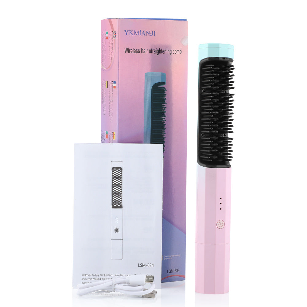 Straightening Comb Rechargeable Hair Wireless Straightener Curler Curling Straighten Dual-purpose Travel Portable USB Chargin