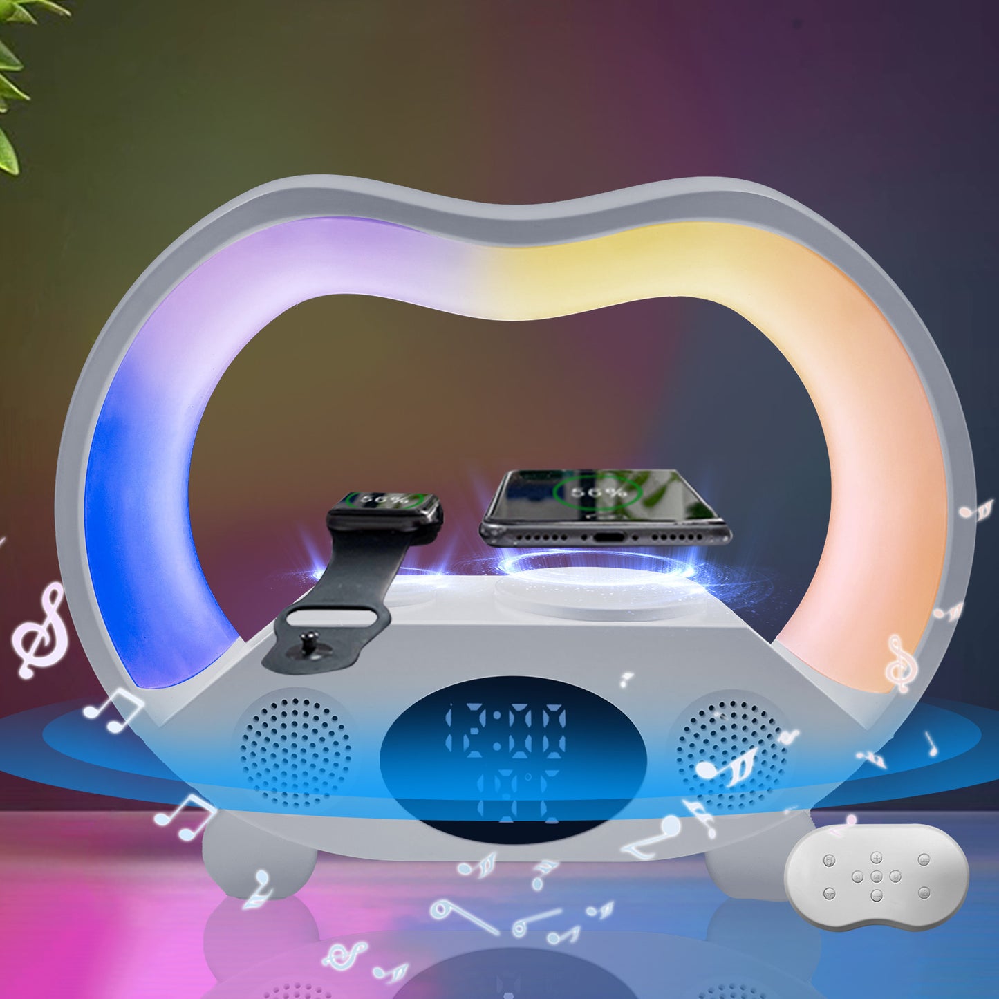 2024 New 6 In 1 Smart Remote Control Bluetooth-compatible Ambience Intelligent LED Table Lamp Multi-function Wireless Charger Night Light Bluetooth-compatible Speaker - 图片 5