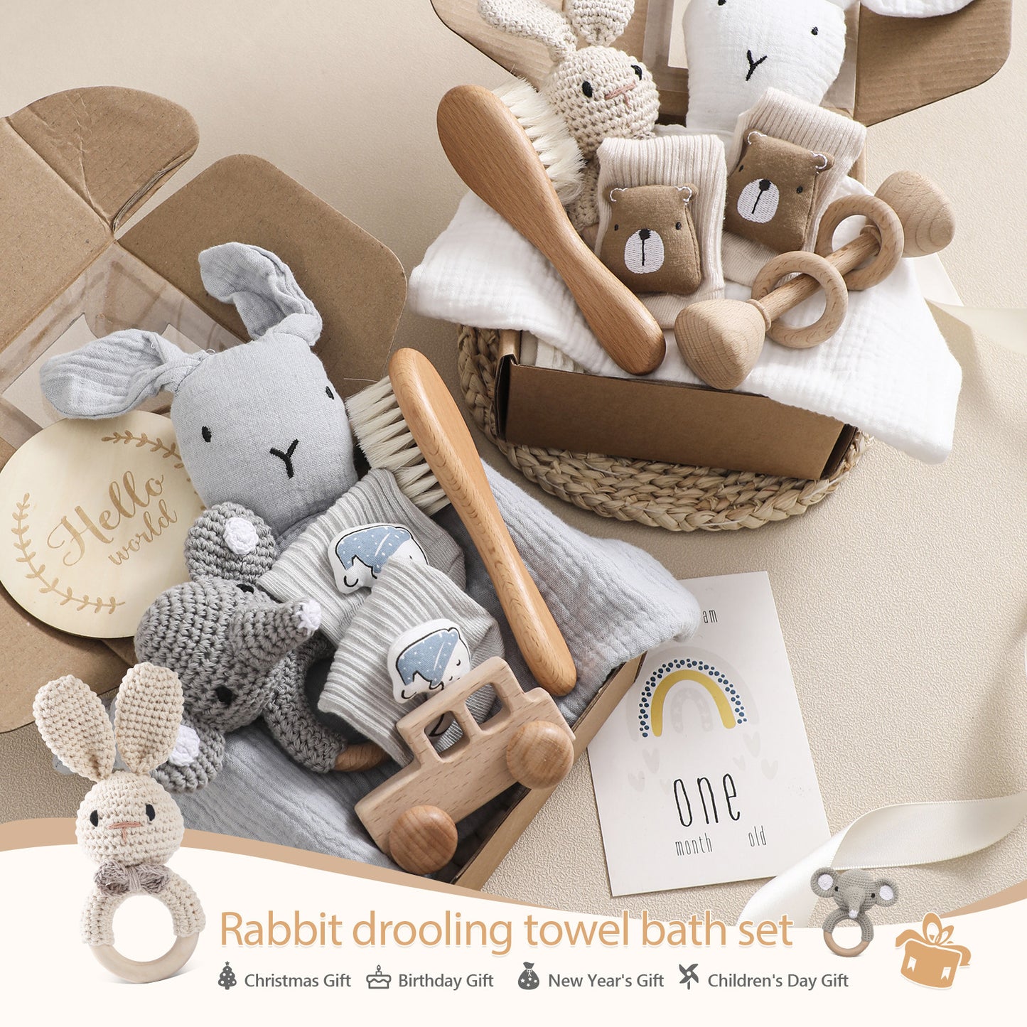 Infant Comfort Rattle Rabbit Bath Towel Gift Set 469733ed 2208 4c47 9121 ded56847f923