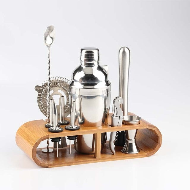 Stainless Steel Cocktail Shaker with Wooden Stand for Home Bar Party 48964627978214