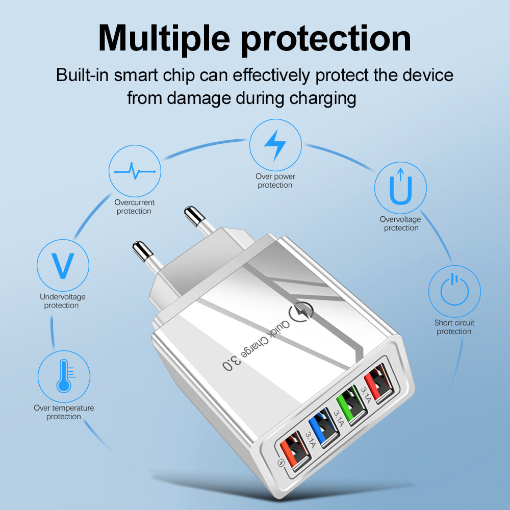 USB Charger Quick Charge 3.0 4 Phone Adapter For Tablet Portable Wall Mobile Charger Fast Charger - 图片 4