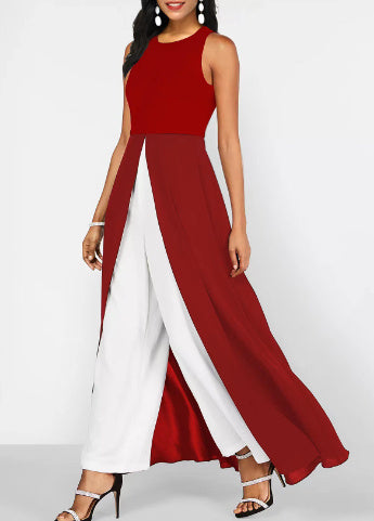 Contrast Color Black Round Neck Jumpsuit 4981555f eff6 4088 9507 9672d5d50c18