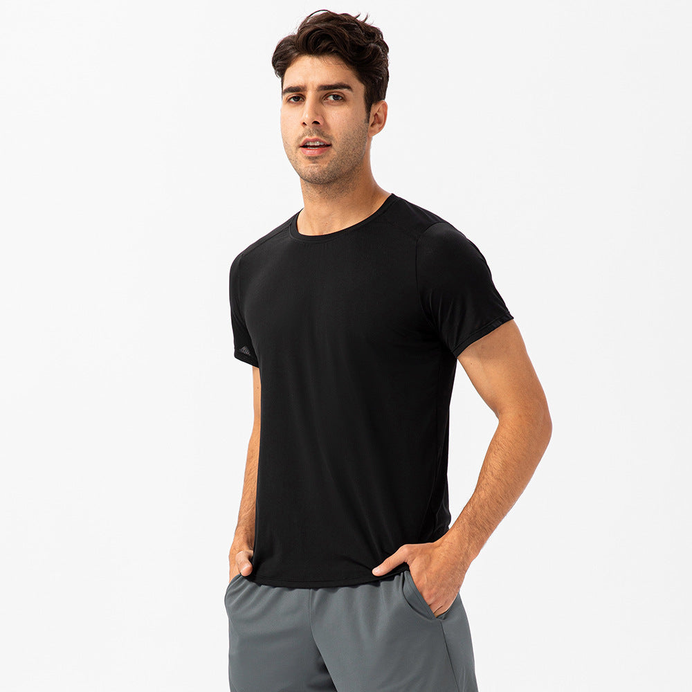 Men's Loose Running Quick Drying Clothes Round Neck T-shirt Sweat-absorbent Breathable Fitness Sports Casual Short Sleeve Clo