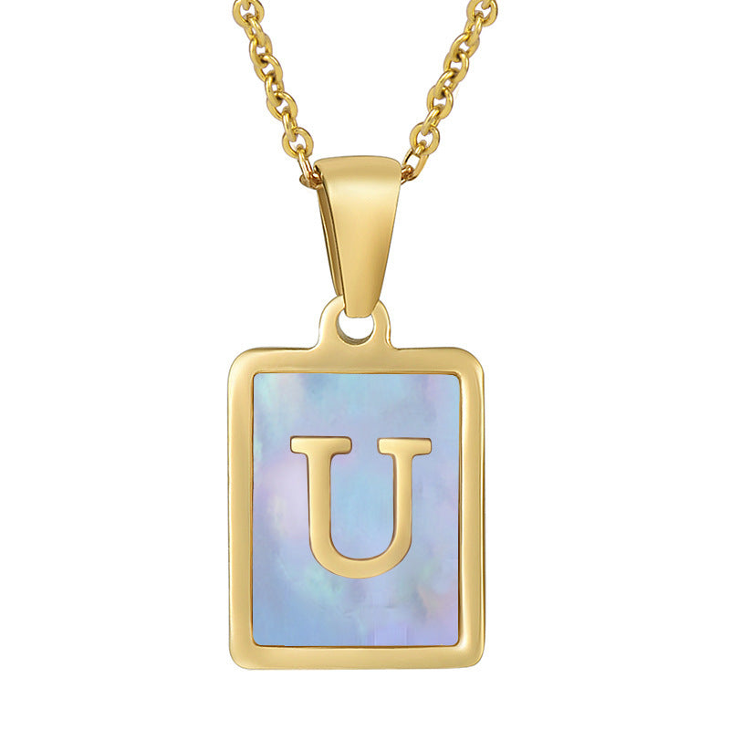 Titanium Steel 26 English Letter Necklace Blue Shell 4bed02ce d2f3 4a9d 95d4 d47905d691ae
