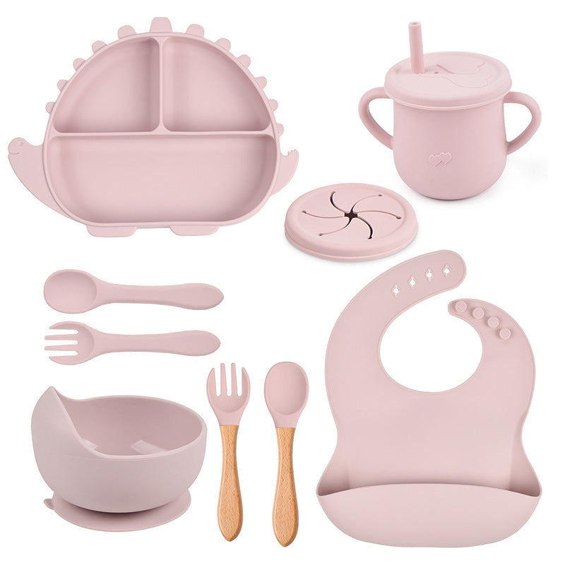 8-piece Children's Silicone Tableware Set Dinosaur Silicone Plate Bib Spoon Fork Cup Baby Silicone Plate - HD Wireless Product #16