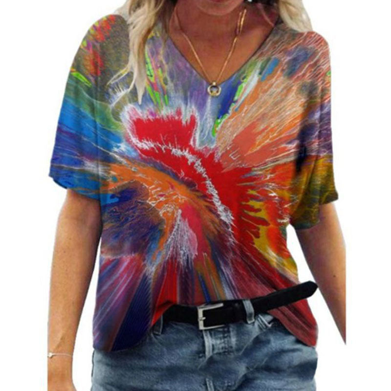 Oversized Loose V-neck Printed Short-sleeved T-shirt 4e269415 b396 4828 85a6 b9bf63935e88