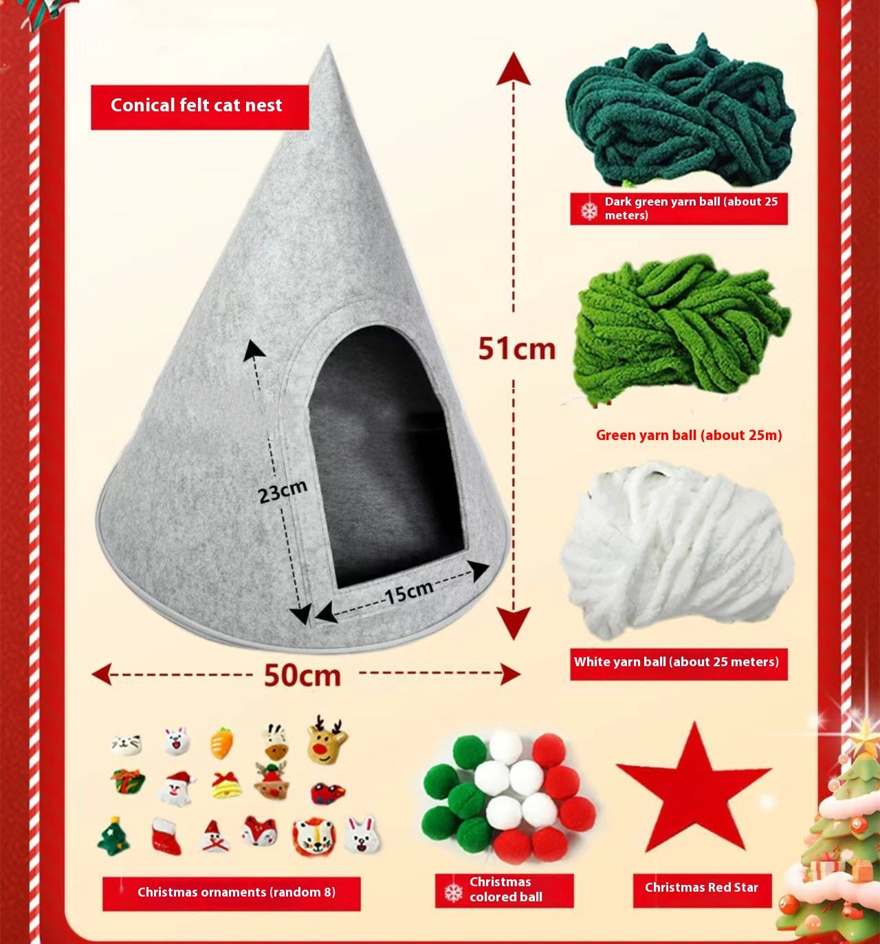 Christmas Handmade Felt Indoor Tent Style Enclosed Cat Nest 4ecd6a0d 6181 4054 b220 6709f22c280b