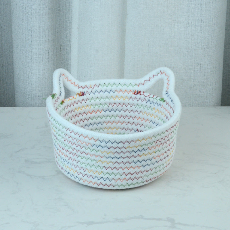 Cat's Ears Desktop Storage Basket Hand Woven Cartoon 5022c40d 4975 4e15 9685 7b3fd38093cc