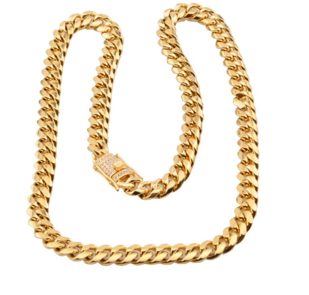 8-18mm wide stainless steel cuban Miami chains necklaces CZ Zircon box lock big heavy gold chain for men Hip Hop Rock jewelry - HD Wireless Product #11