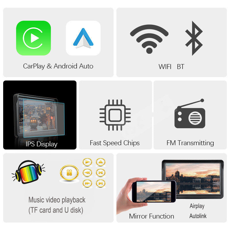 7 IPS Car Smart Screen Wireless Carplay Auto Mobile Phone Projection Screen Navigation - HD Wireless Product #3