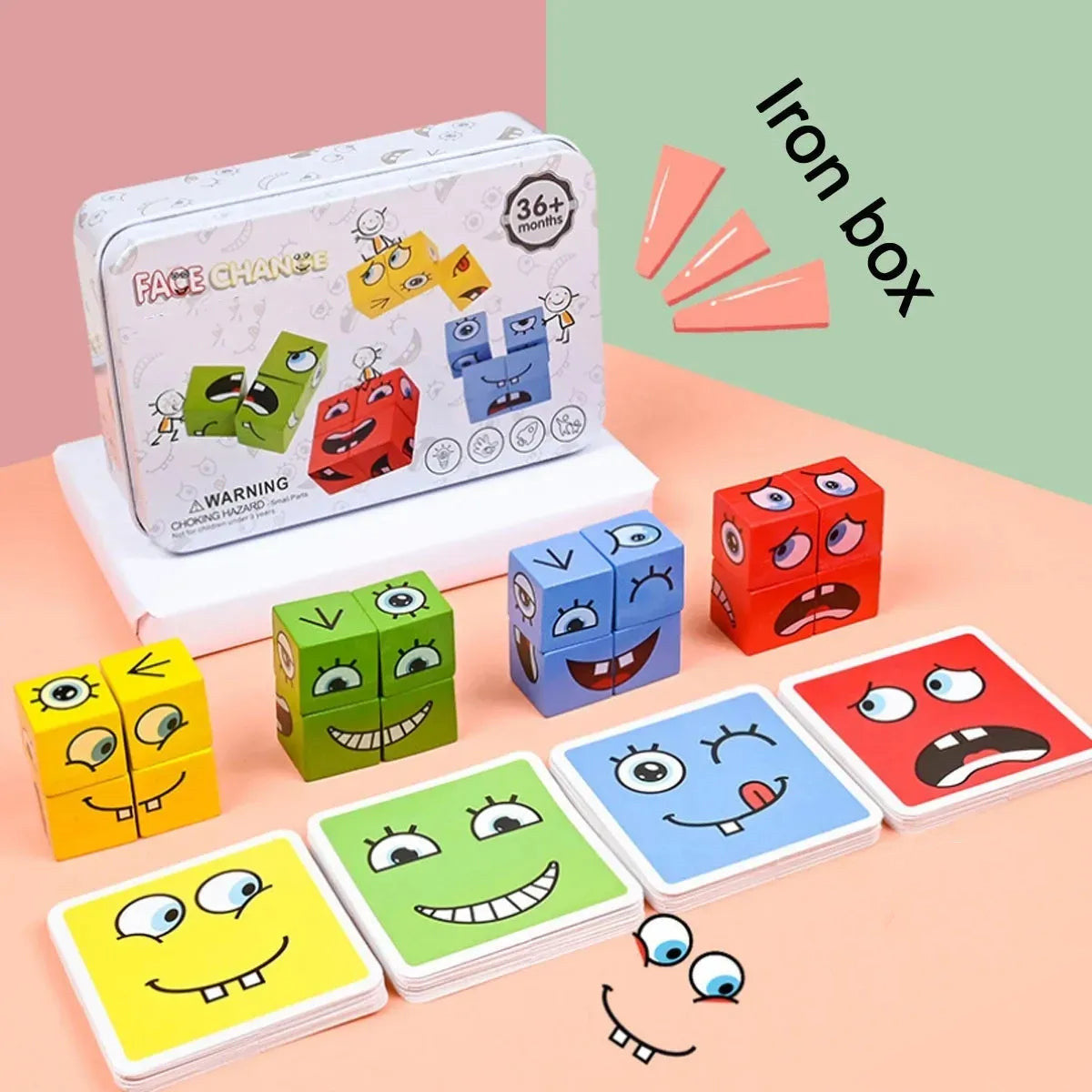 Wooden Expressions Toy Wooden Magic Cube Face Pattern Building Blocks Educational Montessori Toys Wooden Matching Block Puzzl
