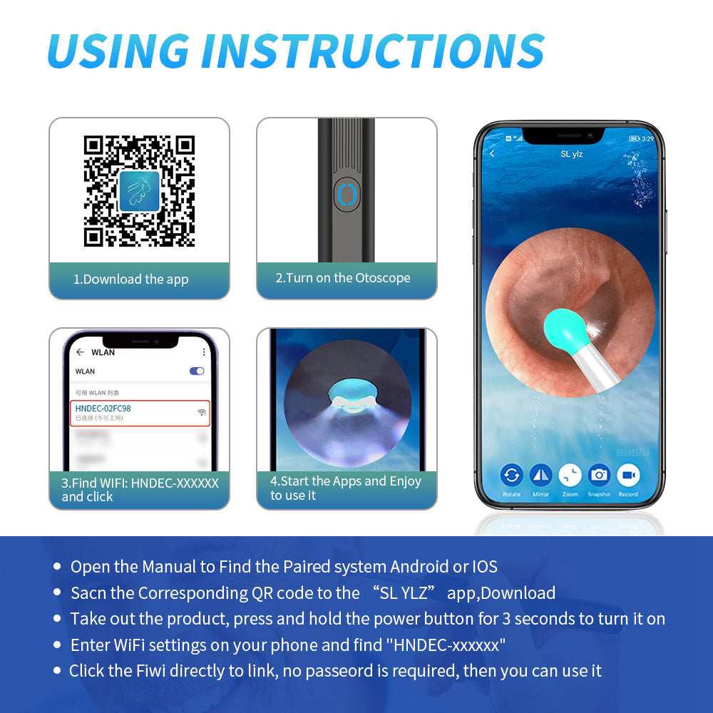 NE3 Ear Cleaner Otoscope Ear Wax Removal Tool With Camera LED Light Wireless Ear Endoscope Ear Cleaning Kit For I-phone 5191e