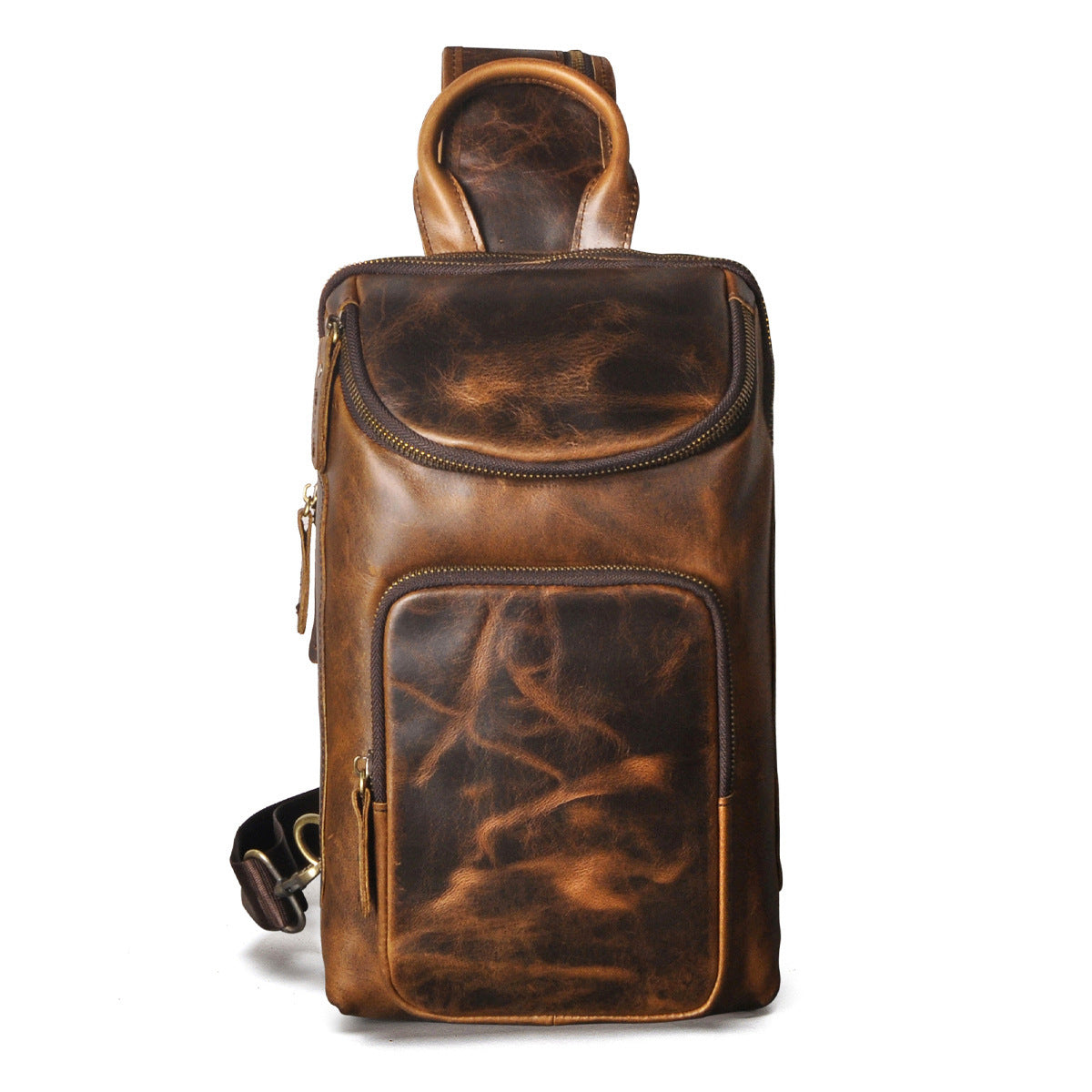Top Layer Crazy Horse Skin Cowhide Men's Retro Chest Bag 51c4d669 a545 4b56 befa fef813e8c83b