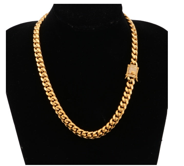 8-18mm wide stainless steel cuban Miami chains necklaces CZ Zircon box lock big heavy gold chain for men Hip Hop Rock jewelry - HD Wireless Product #9
