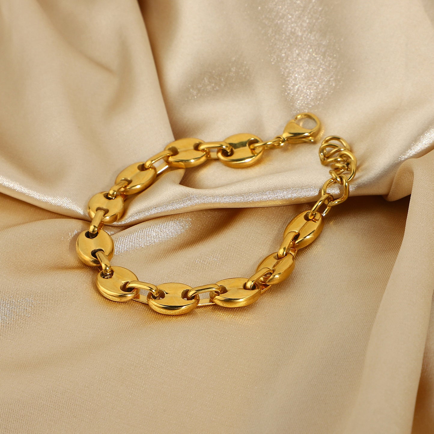 Punk Jewelry Gold Plated Titanium Steel Coffee Bean Chain 52f38907 598f 4210 a4e3 6df61a538a63