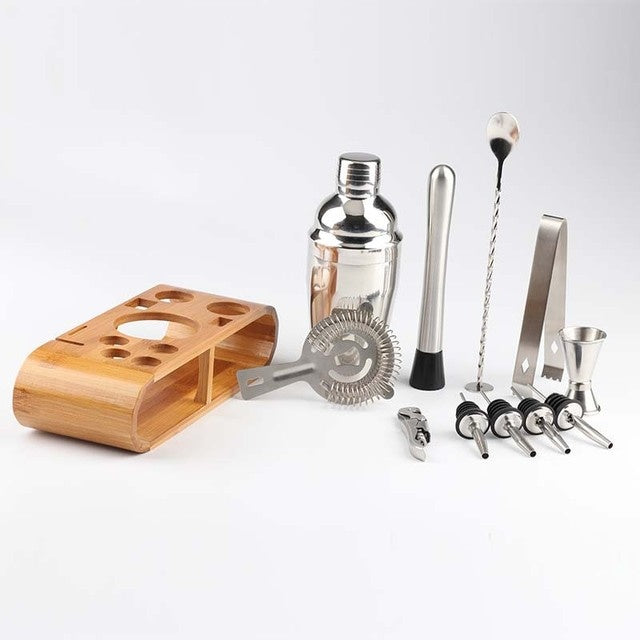 Stainless Steel Cocktail Shaker with Wooden Stand for Home Bar Party 5380406057898