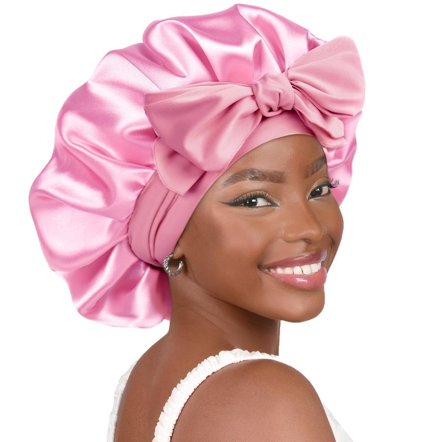 Double-layer Ribbon Round Cap Bow Hair Care Wide-brimmed Hat 541ffaca 7e72 4e00 b27f 27d5c8a60e0a