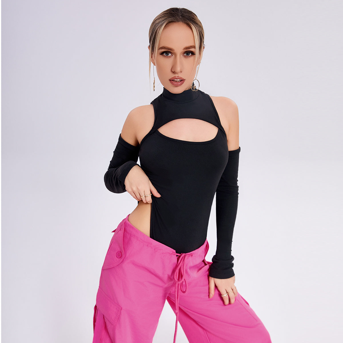 Tight -fitting Sexy Chest Bottoming Shirt Irregular Hollowed Long Sleeve Slim -body Off -shoulder Jacket 55ad01ad c068 45c0 9